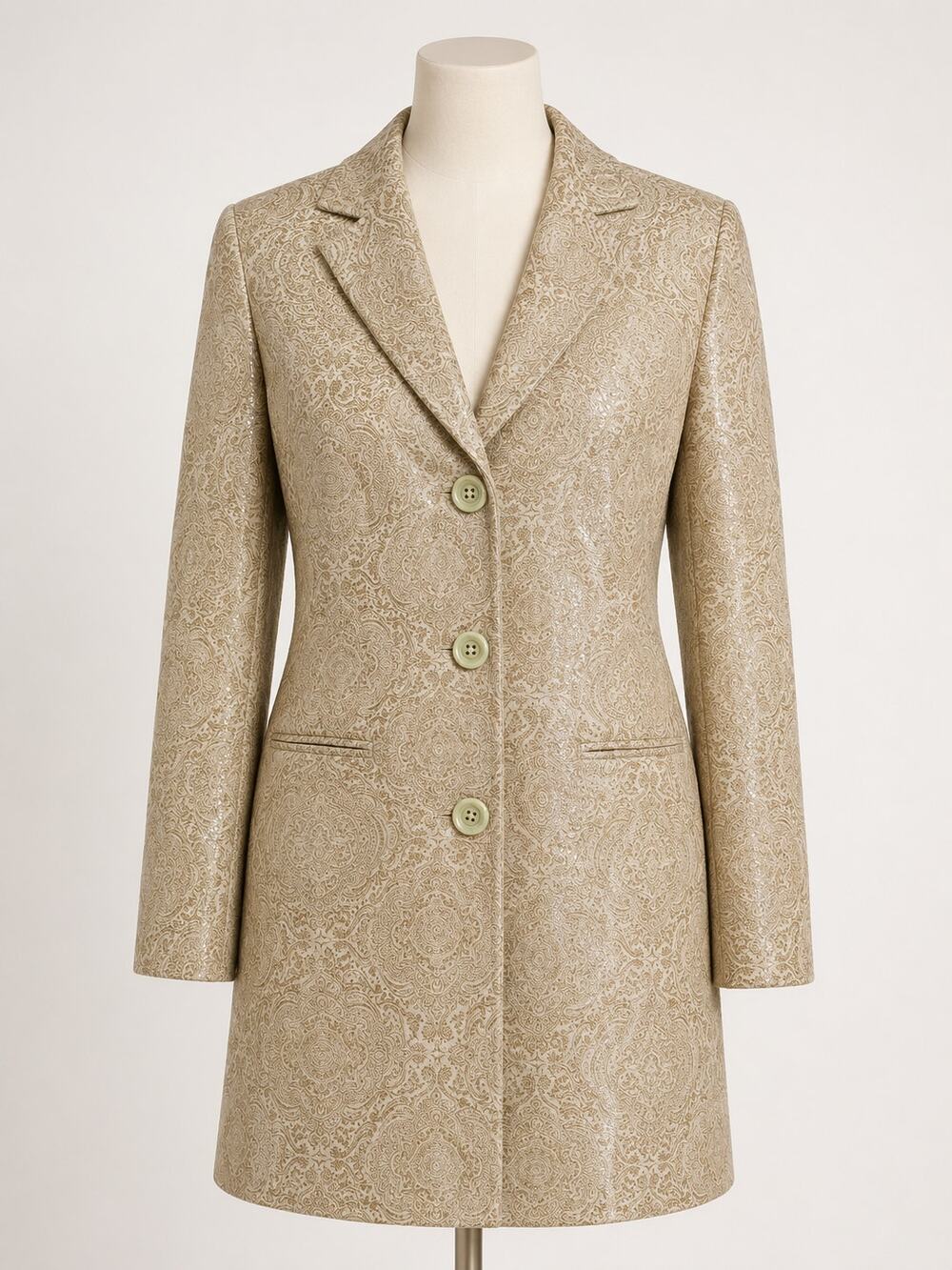 Terry Lewis Classic Luxuries Leather Blazer Womens L Embossed Paisley Cream
